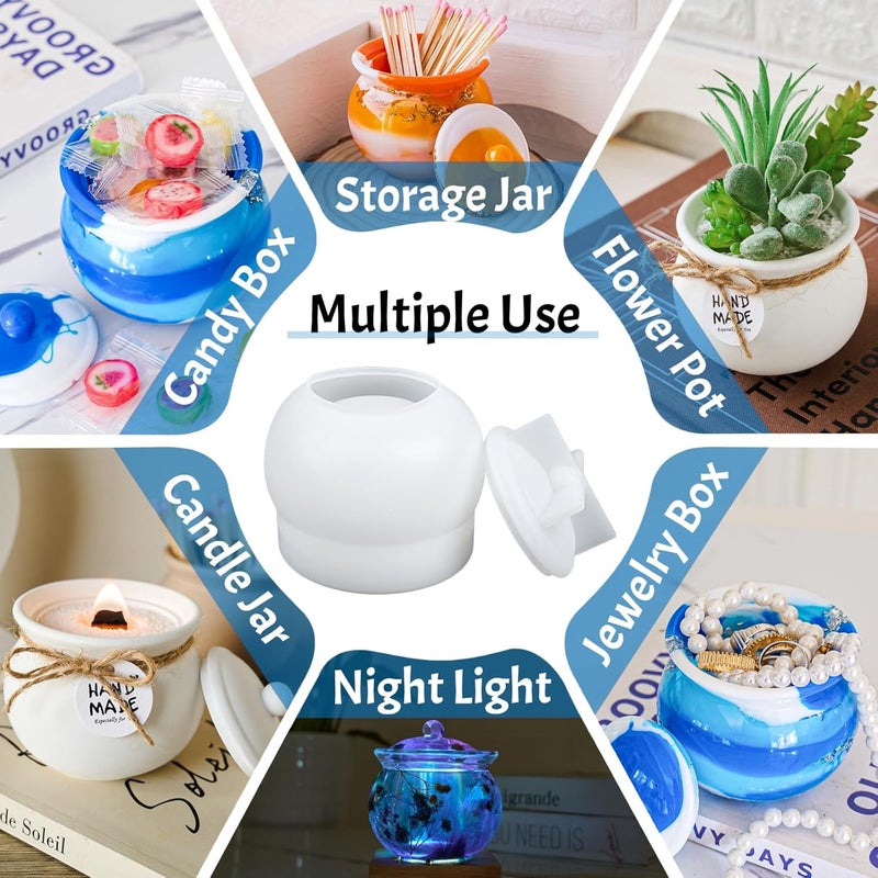 Dacies Resin Mold Jewelry Box Epoxy Molds Silicone Crock Jar with Lid Mould for DIY Jewelry Storage Box Candy Container Flowerpot Candle Vessel Crafts Gifts Concrete Cement Casting Moulds Home Decoration - Image 5